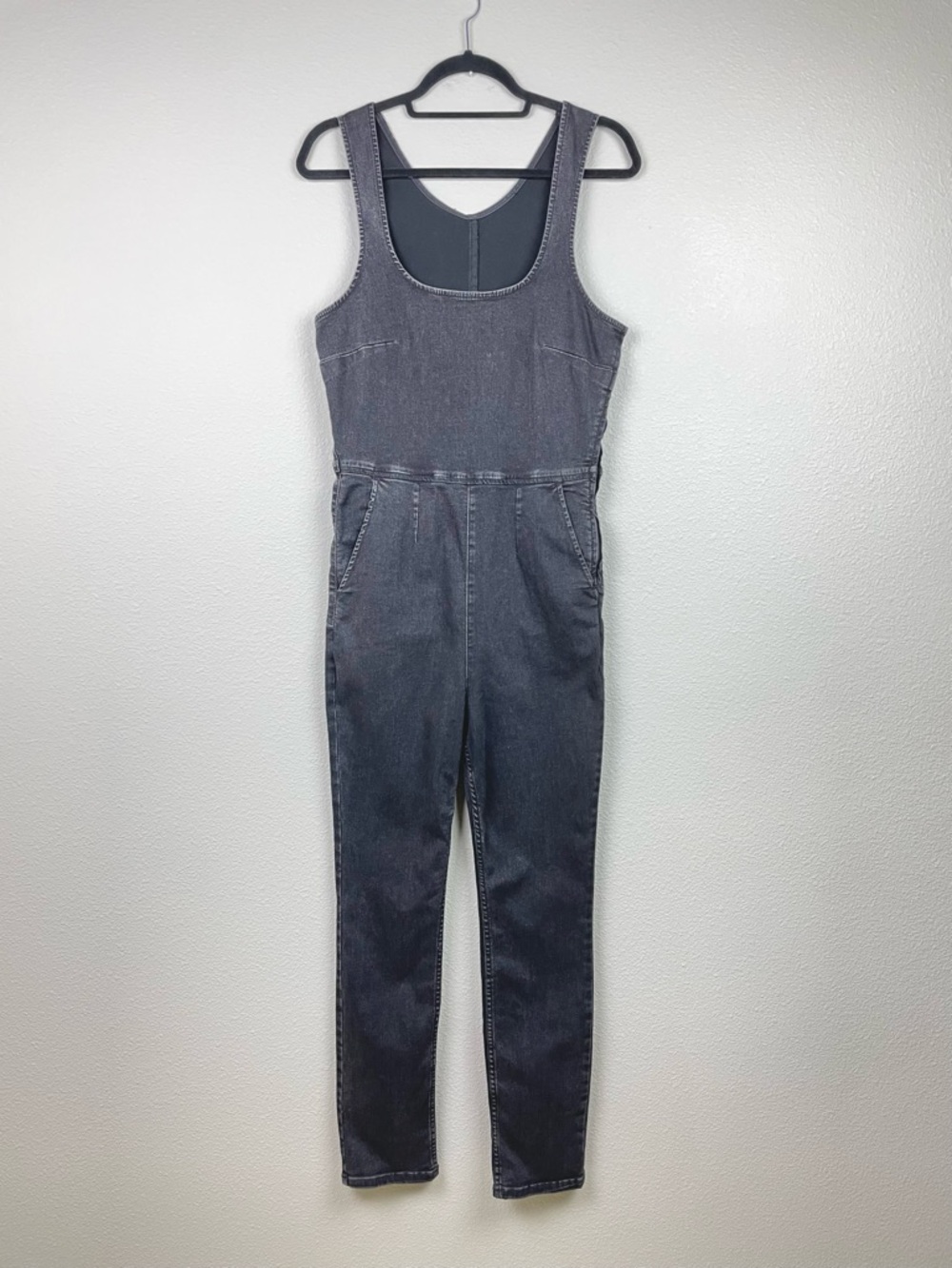 Free People Women's Large Scarlett Black Denim Jumpsuit One Piece Sleeveless - Picture 2 of 16